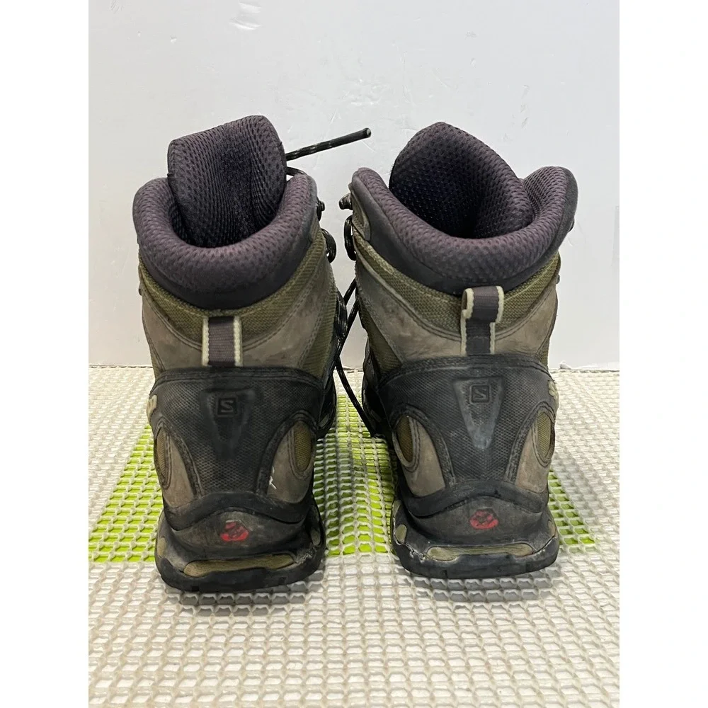 Salomon Quest 4D GTX Hiking Boots M's 10 Olive Green 2 hook missing stain tear